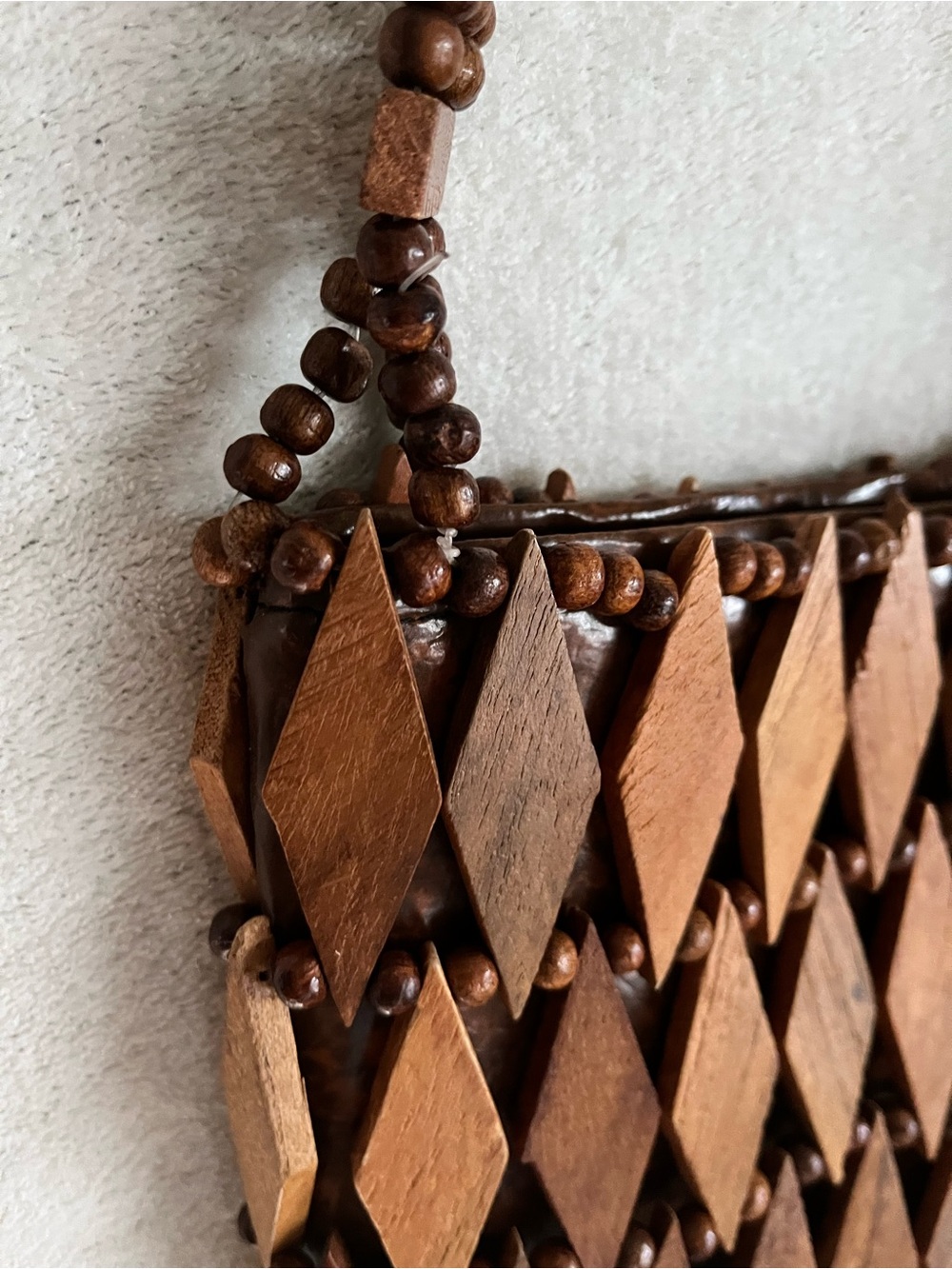 Boho Handcrafted Brown Wood Bead Shoulder Bag - Picture 3 of 8